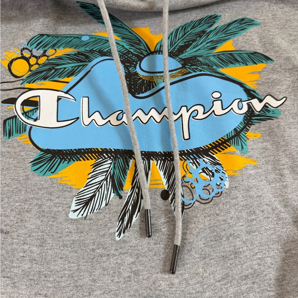 Champion Men's Palm Graphic Powerblend Hoodie, Heather Gray, Size XL - Picture 3 of 6